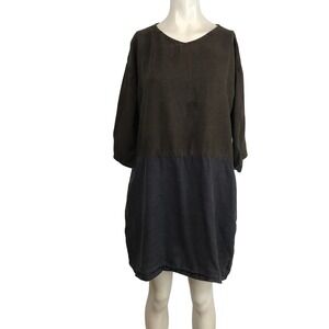 fog linen work Linen Dress 2 Tone Earth Tones Midi Knee Length Casual